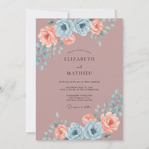 Convites Casamento com Ranunculus Sage em Aço e Pêssego