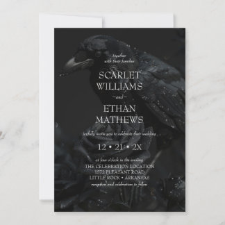 Convites Casamento com Raven e Rosa preto gótico