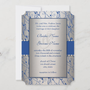 Convites Casamento com Redemoinho Azul Real Prata