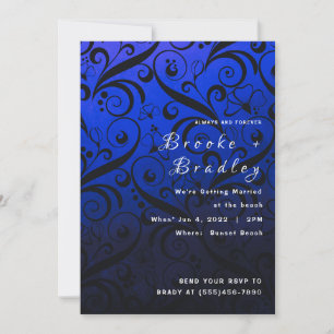 Convites Casamento com Redemoinho Floral Azul