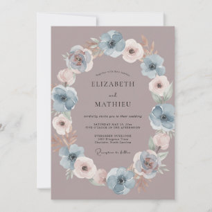 Convites Casamento com Redemoinho Floral Azul Empoeirado