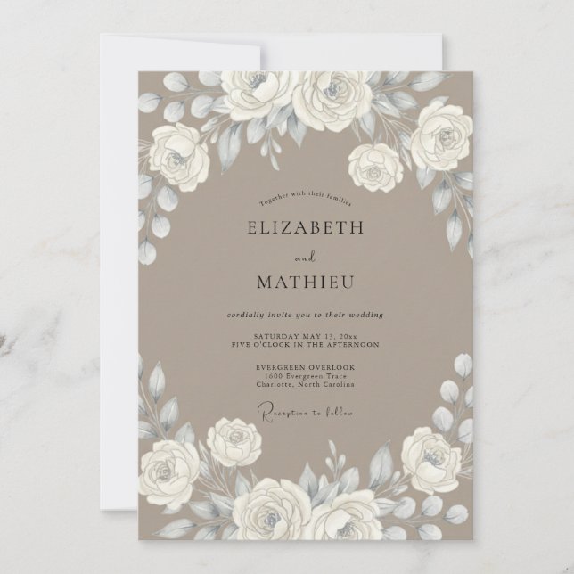 Convites Casamento com Redemoinho Floral Creme (Frente)