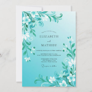 Convites Casamento com Redemoinho Floral Turquesa