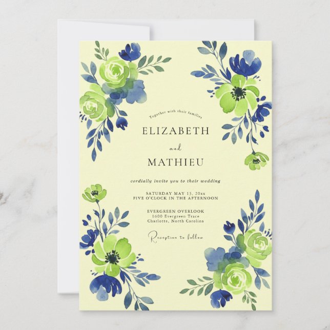 Convites Casamento com Redemoinho Floral Verde Lima (Frente)