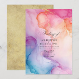 Convites Casamento com Redemoinhos de Tinta Colorida e Acen