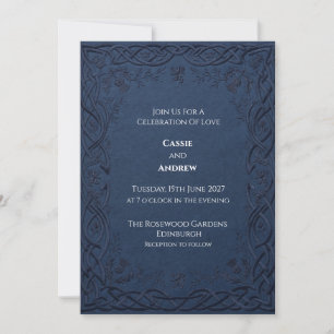 Convites Casamento com Relevo em Azul Escuro e Cardo Celta