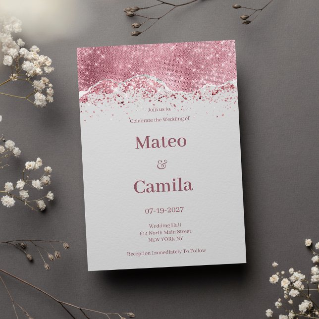 Convites Casamento com relva de rosa de Pastel (Pastel gray rose gold silver glitter Wedding)