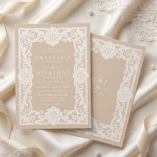 Convites Casamento com Renda Branca Vintage