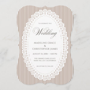 Convites Casamento com Renda de Listra Marrom Mocha