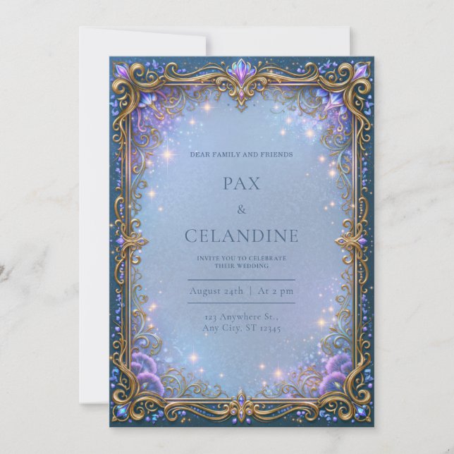 Convites Casamento com Renda Estrela Lavanda (Frente)
