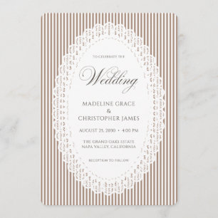 Convites Casamento com Renda Listrada Marrom Mocha