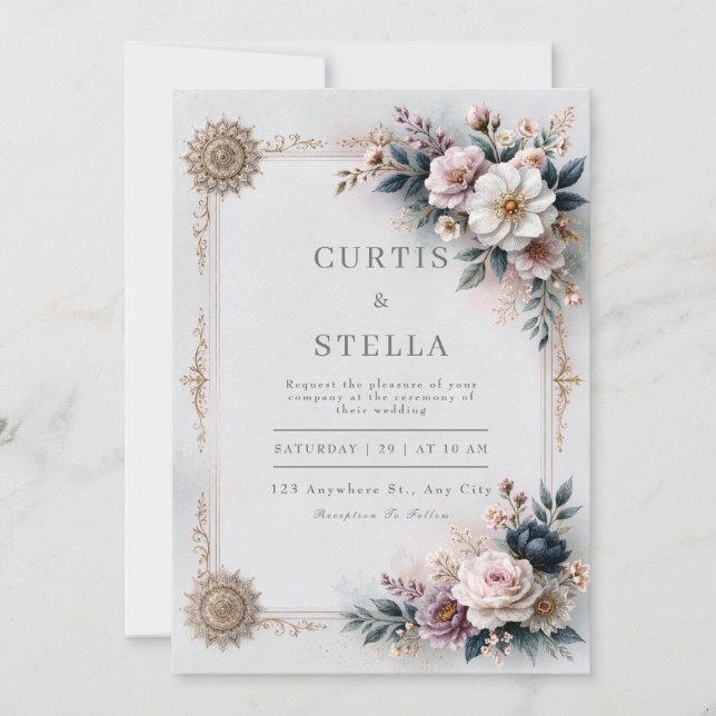 Convites Casamento com Renda Marfim e Rubor (Frente)