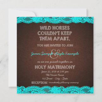 Convites Casamento com Renda Marrom Antigo e Azul Turquesa