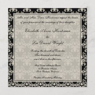 Convites Casamento com rendas de Damask Damask, Black and C