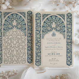 Convites Casamento com rendas islâmicas Elegante Sapphire e