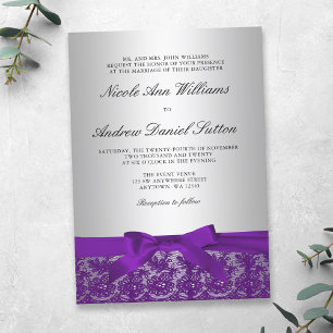 Convites Casamento com rendas roxas e prateadas