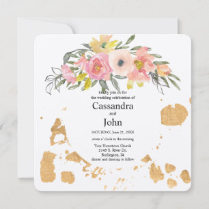 Convites Casamento com respingo de tinta floral