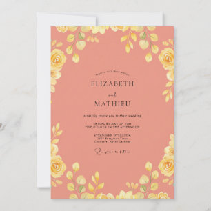 Convites Casamento com Rosa Amarela Coral