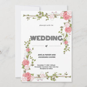 Convites Casamento com rosa Amor e Fundo Branco
