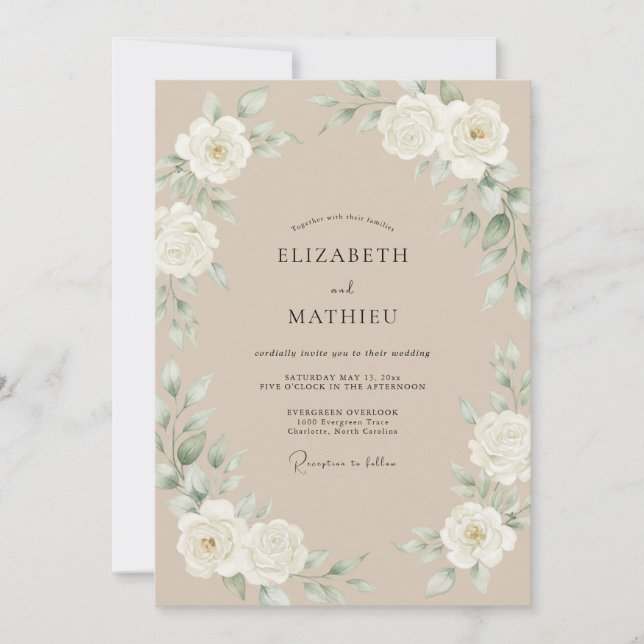 Convites Casamento com Rosa Antiga Champagne (Frente)