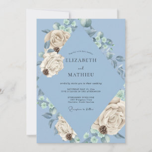 Convites Casamento com Rosa Creme e Periwinkle