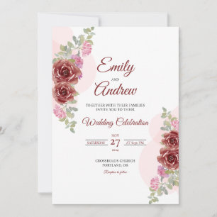 Convites Casamento com Rosa da Borgonha Floral Elegante em