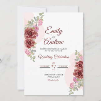 Convites Casamento com Rosa da Borgonha Floral Elegante em