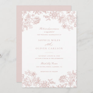 Convites Casamento com Rosa de Blush Elegante Floral