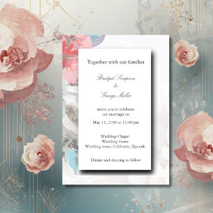 Convites casamento com rosa de coloração aquática Floral br