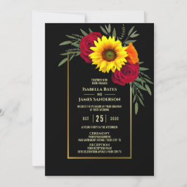 Convites Casamento com Rosa de Girassol Dourado Negro