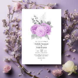 Convites Casamento com Rosa de Pastel Purple e Silver Vinta