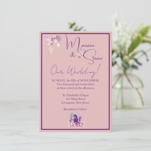 Convites Casamento com Rosa de Pata com Flor Orquídea (Em pé/Frente)