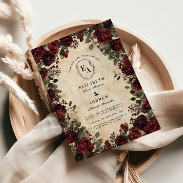 Convites Casamento com Rosa de renda preta vitoriana (Criador carregado)