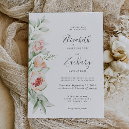 Convites Casamento com Rosa Floral em Aquarela