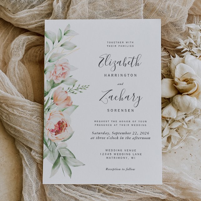 Convites Casamento com Rosa Floral em Aquarela (Criador carregado)