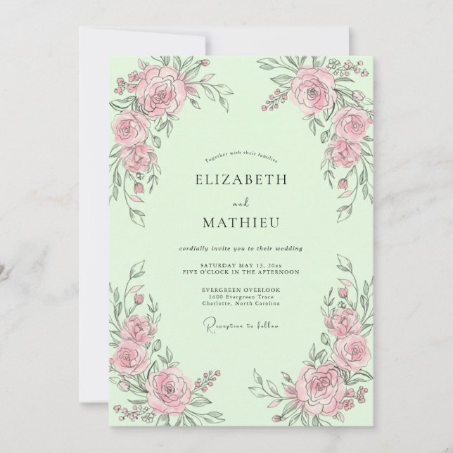 Convites Casamento com Rosa-Mint (Frente)