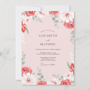 Convites Casamento com Rosa Peônia Carmesim