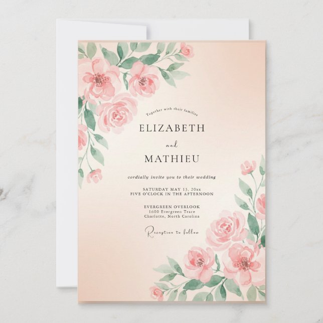 Convites Casamento com Rosa Pintada de Bege (Frente)