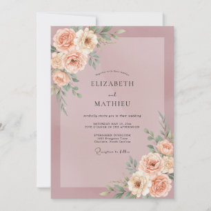 Convites Casamento com Rosa Poeira de Ameixa e Flor de Pess
