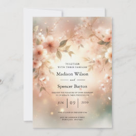 Convites Casamento com Rosa Romântico e Flor de Cerejeira