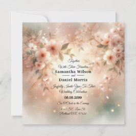 Convites Casamento com Rosa Romântico e Flor de Cerejeira