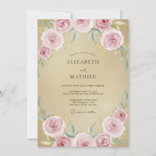 Convites Casamento com Rosa Rosa Champanhe