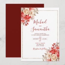 Convites Casamento com Rosa Vermelha e Marfim Elegantes