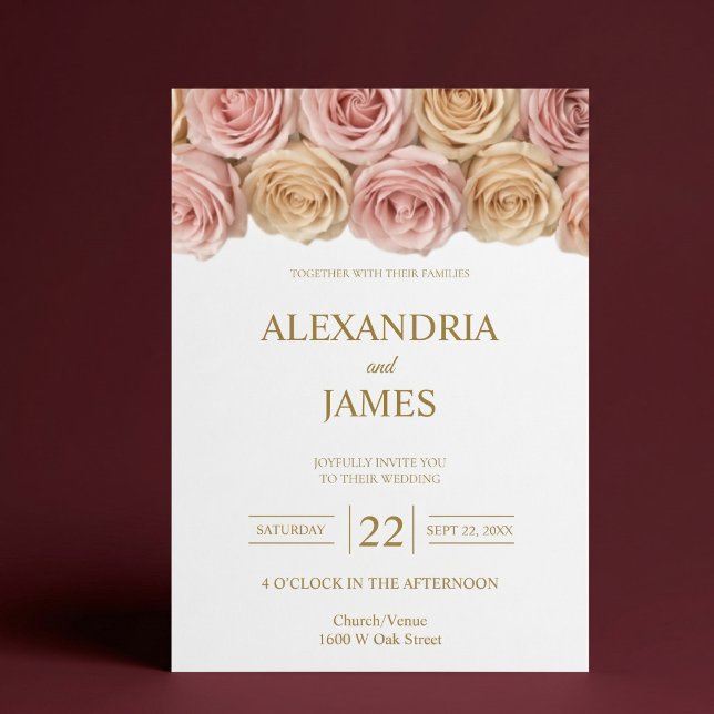 Convites Casamento com Rosas Blush e Champagne (Criador carregado)