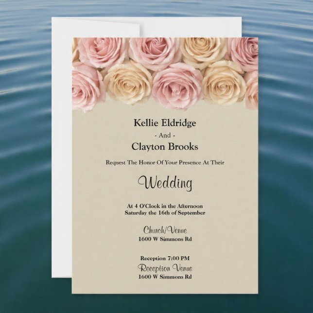 Convites Casamento com Rosas Blush e Champanhe (Criador carregado)