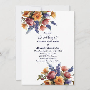Convites Casamento com rosas e Flores Azuis