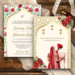 Convites Casamento com Rosas vermelhas Douradas Anand Karaj
