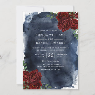 Convites Casamento com Rosas vermelhas e Marinhos romântic