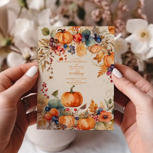 Convites Casamento com Roteiro de Abóbora Floral de Outono