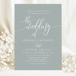 Convites Casamento com Roteiro Moderno Simples em Sage Poen